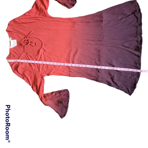 Green Dragon Red Ombre Gauzy Boho Dress - M - Picture 9 of 9